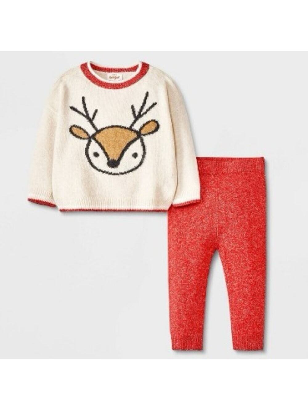 Cat & Jack NWT Baby Reindeer Sweater Set Red Cream Size 3-6M